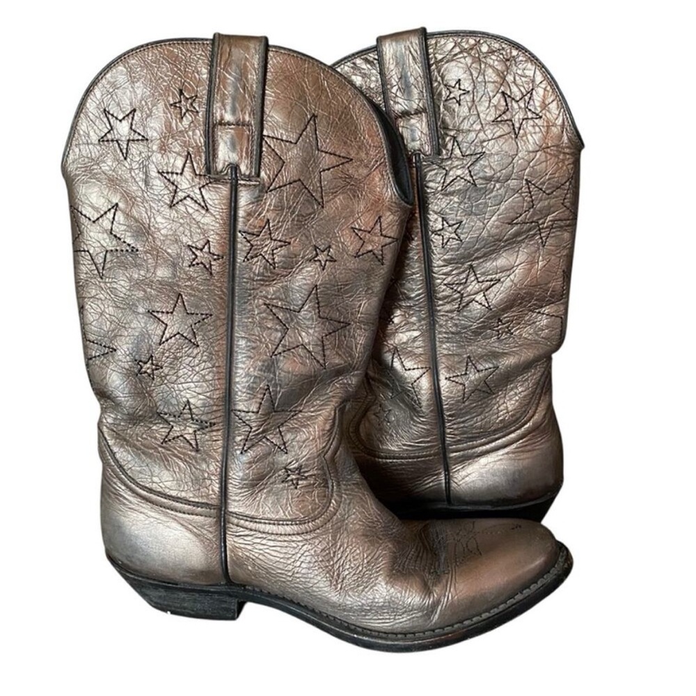 Golden Goose Metallic Bronze Silver Embroidered Star Cowboy Boots size 39 size 9
